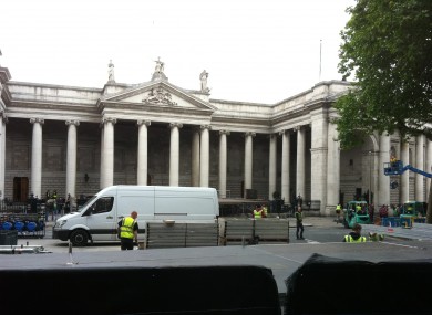 Work gets underway in College Green, central Dublin today.