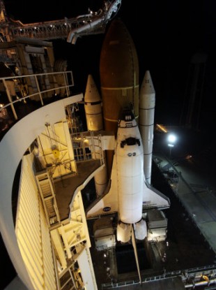 NASA image of the Endeavour shuttle sitting on the launch pad on Friday.