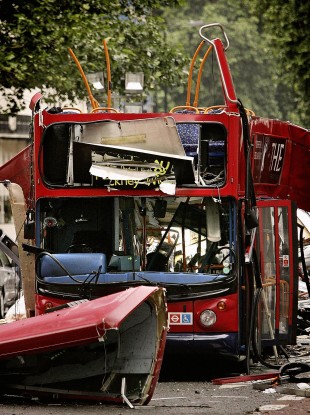 The number 30 double-decker bus in Tavistock Square, London, which was destroyed by a terrorist bomb on 7/7