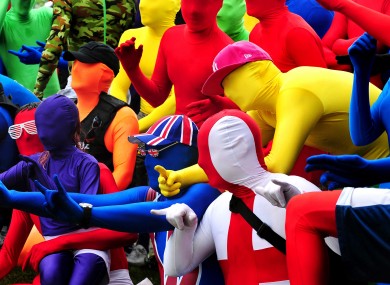 People wearing morphsuits at Drayton Manor Park, Staffordshire, during a failed attempt to beat the current Guinness World Record for the most people wearing morphsuits.
