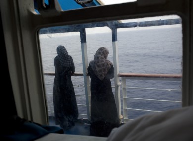 Women look out over the Mediterranean sea from the Azzurra passenger ferry during a trip from Misrata to Benghazi, Libya on Saturday.