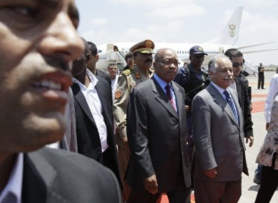 South African President Jacob Zuma, centre, arriving in Tripoli, Libya, today.