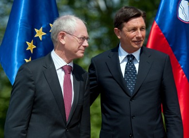 Herman Van Rompuy (L) has told Slovenia's Prime Minister Borut Paho that pension reform is needed.