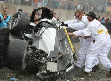 Allan McNish's Audi No 3 after it crashed out yesterday.