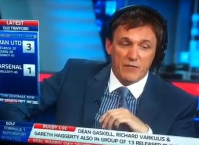 Tony Cascarino on air during the Man Utd-Arsenal game yesterday.