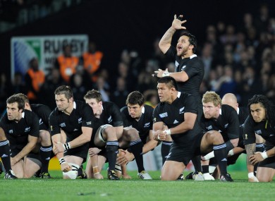 Piri Weepu leads the Haka prior to New Zealand's group stage match with France at Eden Park.