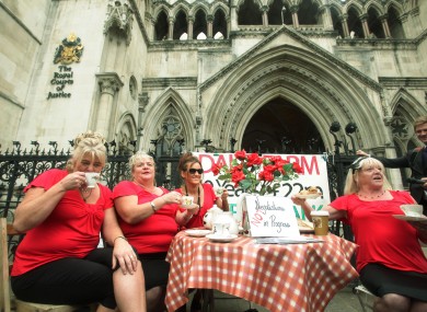 Margaret, Maria, Nora and Kathleen McCarthy demonstrate at the Royal Courts of Justice after losing last week's appeal against their eviction.