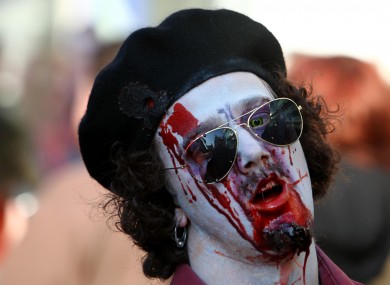Some topical facepaint was displayed at today's Brighton Zombie Walk in East Sussex.