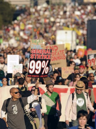 Thousands of protesters marching in Oakland yesterday.