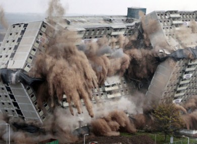 Glencairn Tower flats in Motherwell, Scotland were pulled down in a planned demolition today.