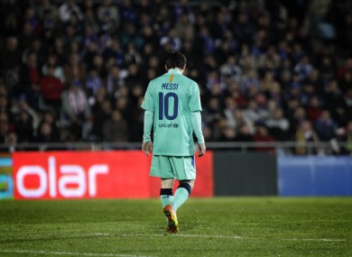 Messi reacts to Barcelona's loss at the weekend.
