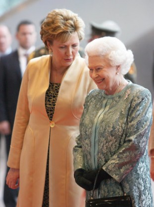 President Mary McAleese speaking to Queen Elizabeth II during her state visit to Ireland in May.