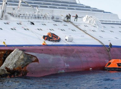 Italian search teams working on the Costa Corcordia.