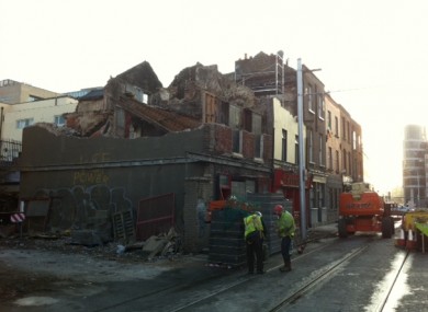 A photo posed by the @Luas twitter account, showing the ongoing demolition work at the damaged property on Benburb Street.