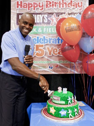 Carl Lewis in Times Square this week.
