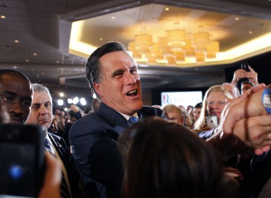 Mitt Romney greets supporters at his election night party in Boston, after taking victory in six of the 10 states which voted on Super Tuesday.