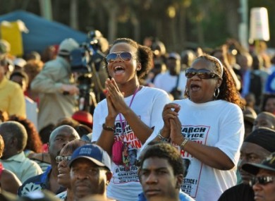 Thousands attend a rally for Trayvon Martin in Sanford, Florida yesterday.