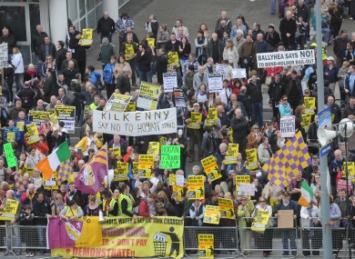Demonstrators protest against the Household Charge at Fine Gael's Árd Fheis last month.