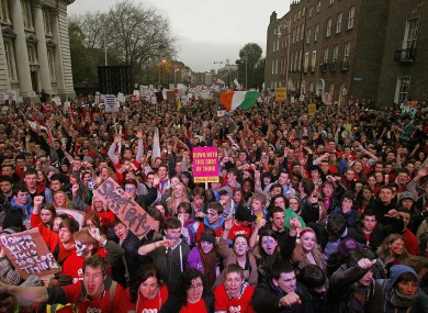 Students protesting the proposed hike in student fees at the Department of Finance last November