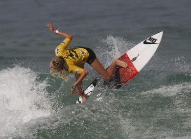 Australia's Laura Enever competes in round three of the Association of Surfing Professionals, ASP, Billabong Rio Pro women's surfing competition at Barra da Tijuca beach in Rio de Janeiro today.