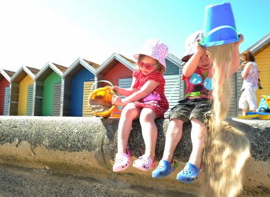 Three-year-olds Cerys Scott and Corey Thompson had a productive day at Blyth beach, Englandy today.