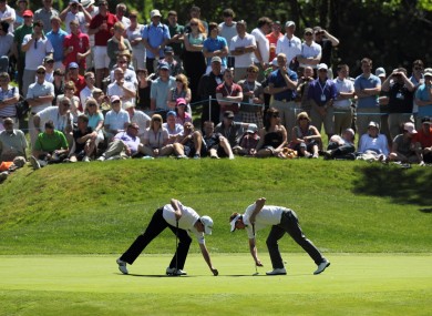 Ireland's Peter Lawrie (left) and England's Luke Donald.