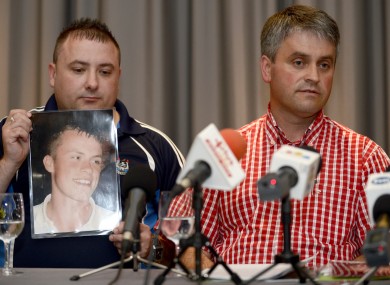 James Nolan's brother-in-law Gareth Dudley and uncle Pat Nolan speak to reporters in Bydgoszcz last night.