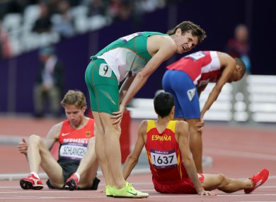 Ireland's Ciaran O’Lionard after finishing the Men's 1500m heats well down the field.
