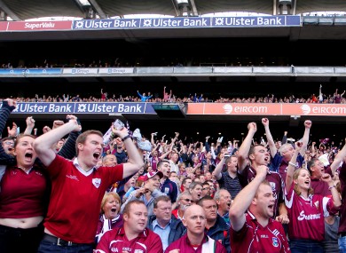 Galway fans celebrating towards the end of their All-Ireland semi-final victory over Cork.