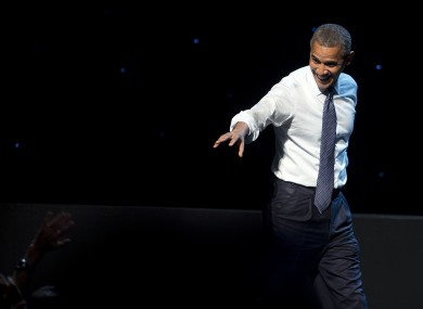 Barack Obama at the Nokia Theatre in LA on Sunday.