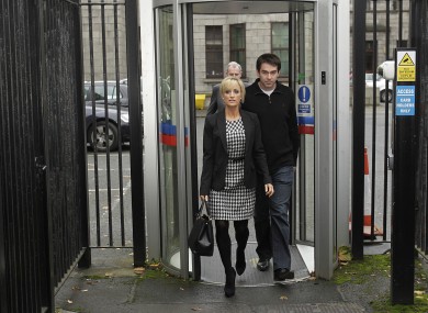 Karen Woods and Sean Quinn junior leaving the High Court in Dublin this morning.