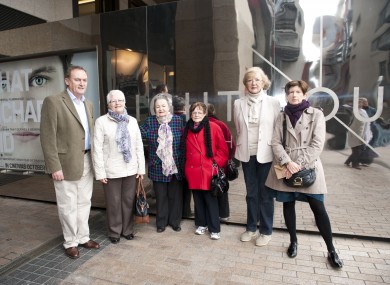 Ronan Tynan, Marian Finucane and Anne Daly with survivors of symphysiotomy outside the Lighthouse Cinema yesterday.