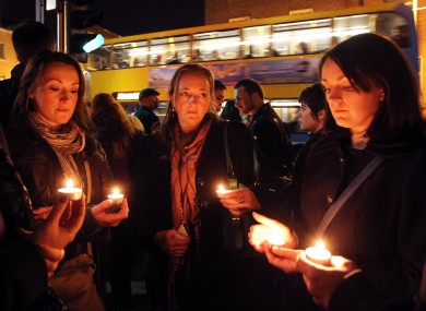 Pictured (LtoR) Ailbhe Lynch, Bebhinn O Loinghsigh and Caoimhe Ni Neill joined thousands of people who gathered outside Leinster House in Dublin