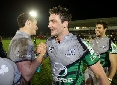 Connacht's Dave McSharry celebrates after the Biarritz victory.