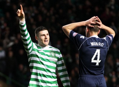Celtic's Gary Hooper (left) celebrates his first goal during the Clydesdale Bank Scottish Premier League match at Celtic Park.