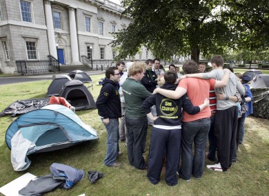 The student camp out at the Department of Education last year.