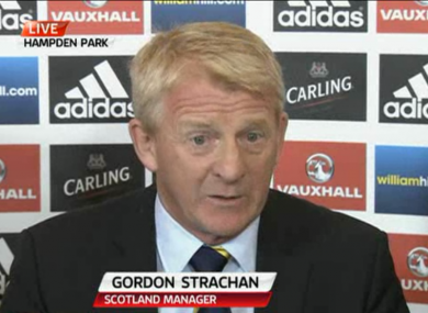 Gordon Strachan addresses the media at Hampden Park.