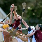 Dublin's Mark Schutte and Paul Ryan with Galway's Johnny Coen, Kevin Hynes and Tony Óg Regan. Pic: INPHO/Ryan Byrne