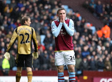 Aston Villa's Andreas Weimann dejected after missing a good chance to score.