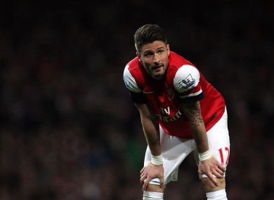 Arsenal's Olivier Giroud rues a missed chance.
