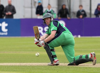 Ireland's Kevin O'Brien hits the final ball of the game.