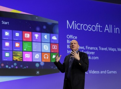 Microsoft CEO Steve Ballmer giving his presentation at the launch of Microsoft Windows 8, in New York, last October (file photo).