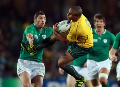 Will Genia claims ahead of Rob Kearney at the 2011 World Cup.
