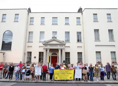 Members of the Redress for Magdalenes campaign group pickets the Sisters of Mercy, Catherine McAuley Centre on Baggot street Dublin in July.
