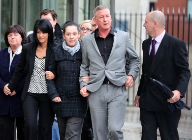 Aine Adams (third right), daughter of Liam Adams, leaves Belfast Crown Court after her father, the younger brother of Sinn Féin president Gerry Adams, was found guilty of a string of child sex abuse charges.