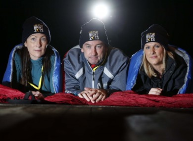 Dublin Lord Mayor Oisín Quinn, centre, ahead of the sleepout last night.