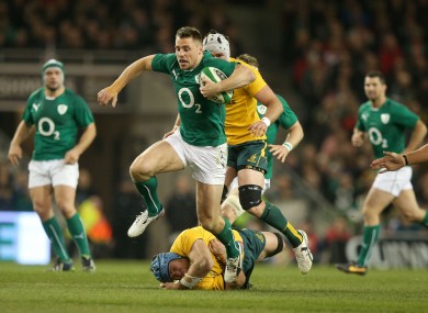 Tommy Bowe vaults over James Horwill.