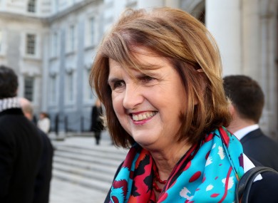 Joan Burton speaking to the media at Government Buildings yesterday.