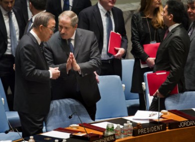 Jordanian Foreign Minister Nasser Judeh has a conversation with U.N. Secretary-General Ban Ki-moon.