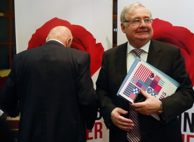 Ruairí Quinn (with his back turned) and Pat Rabbitte at the Labour conference in Enfield today
